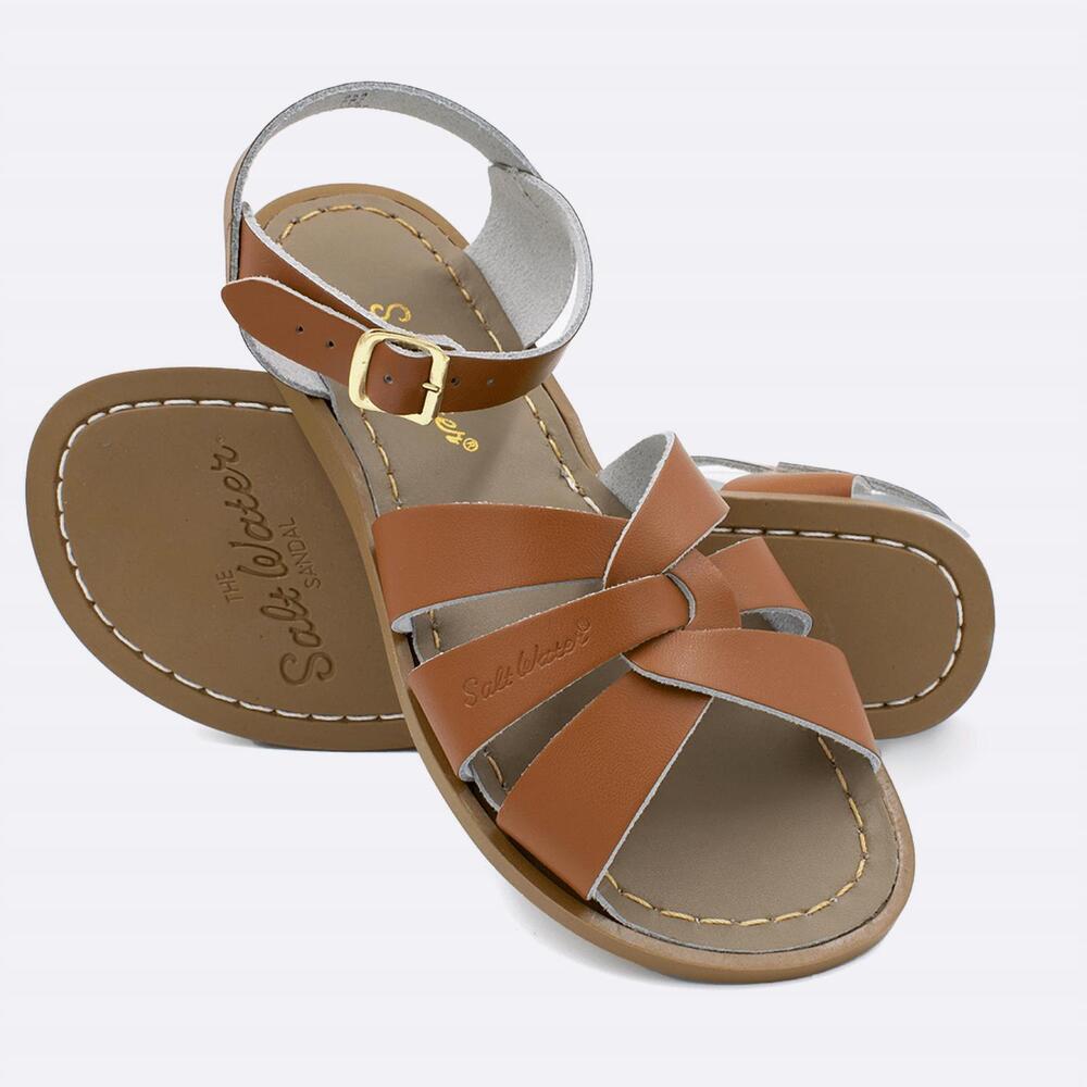 NEW SALT WATER SANDALS women's adult to infant original flat sandals in tan